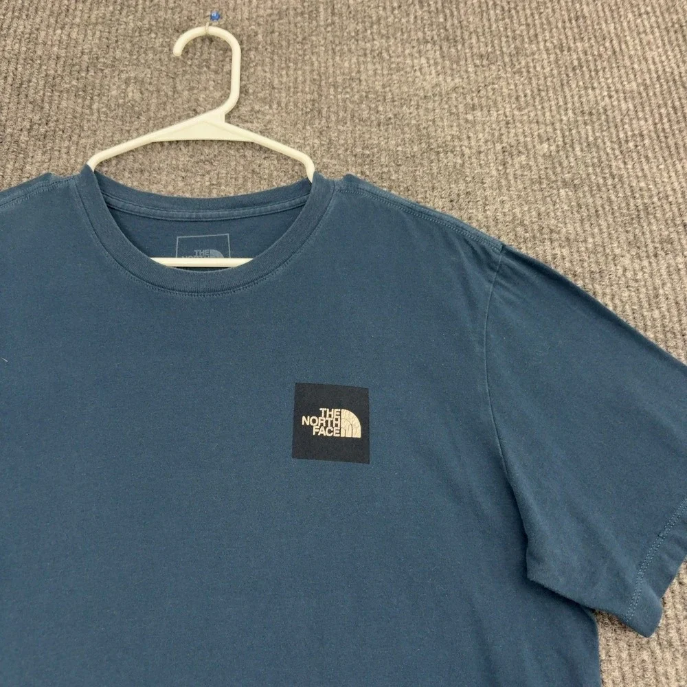 The North Face T-Shirt Mens M Blue Cotton Box Logo Graphic Gorpcore Casual